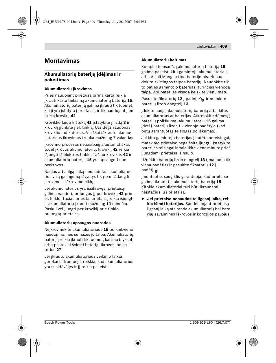 Montavimas | Bosch BL 200 GC Professional User Manual | Page 409 / 419