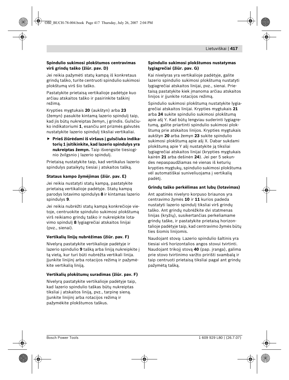 Bosch BL 200 GC Professional User Manual | Page 417 / 419