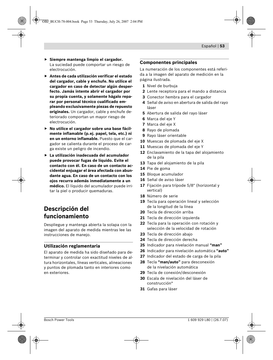 Descripción del funcionamiento | Bosch BL 200 GC Professional User Manual | Page 53 / 419