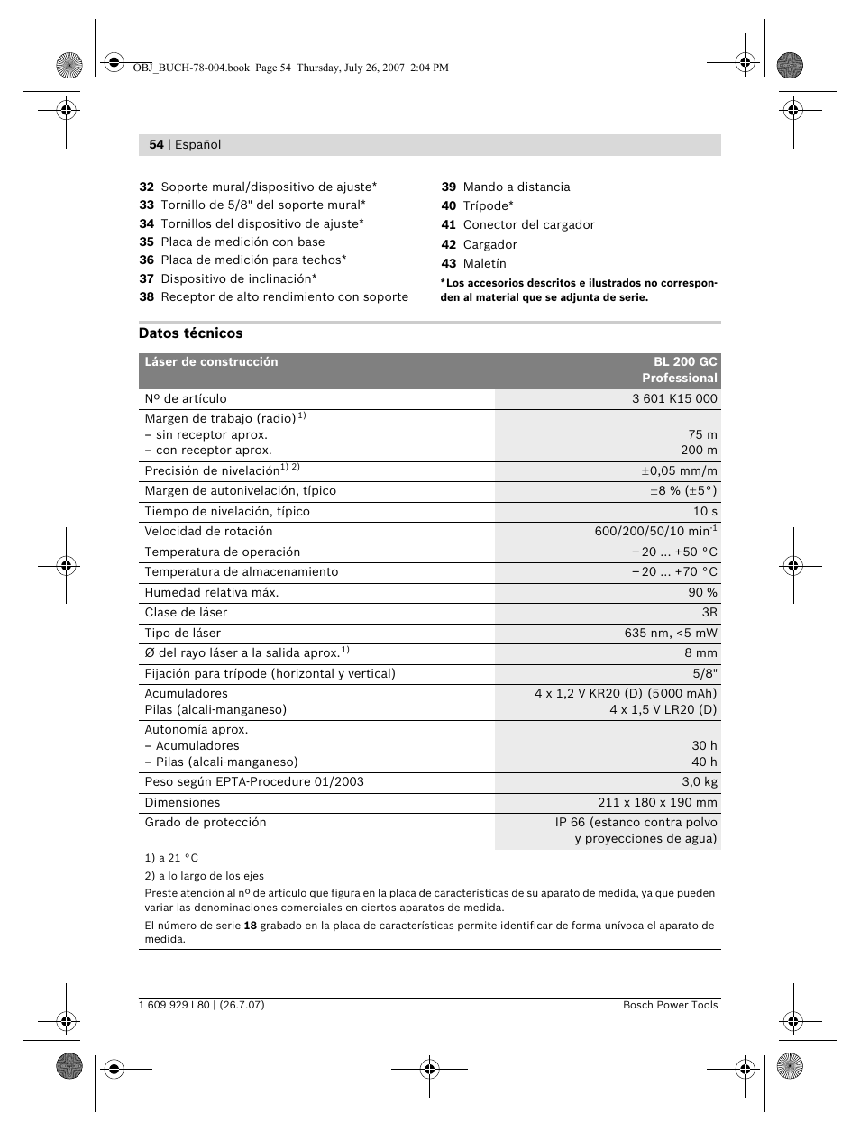 Bosch BL 200 GC Professional User Manual | Page 54 / 419