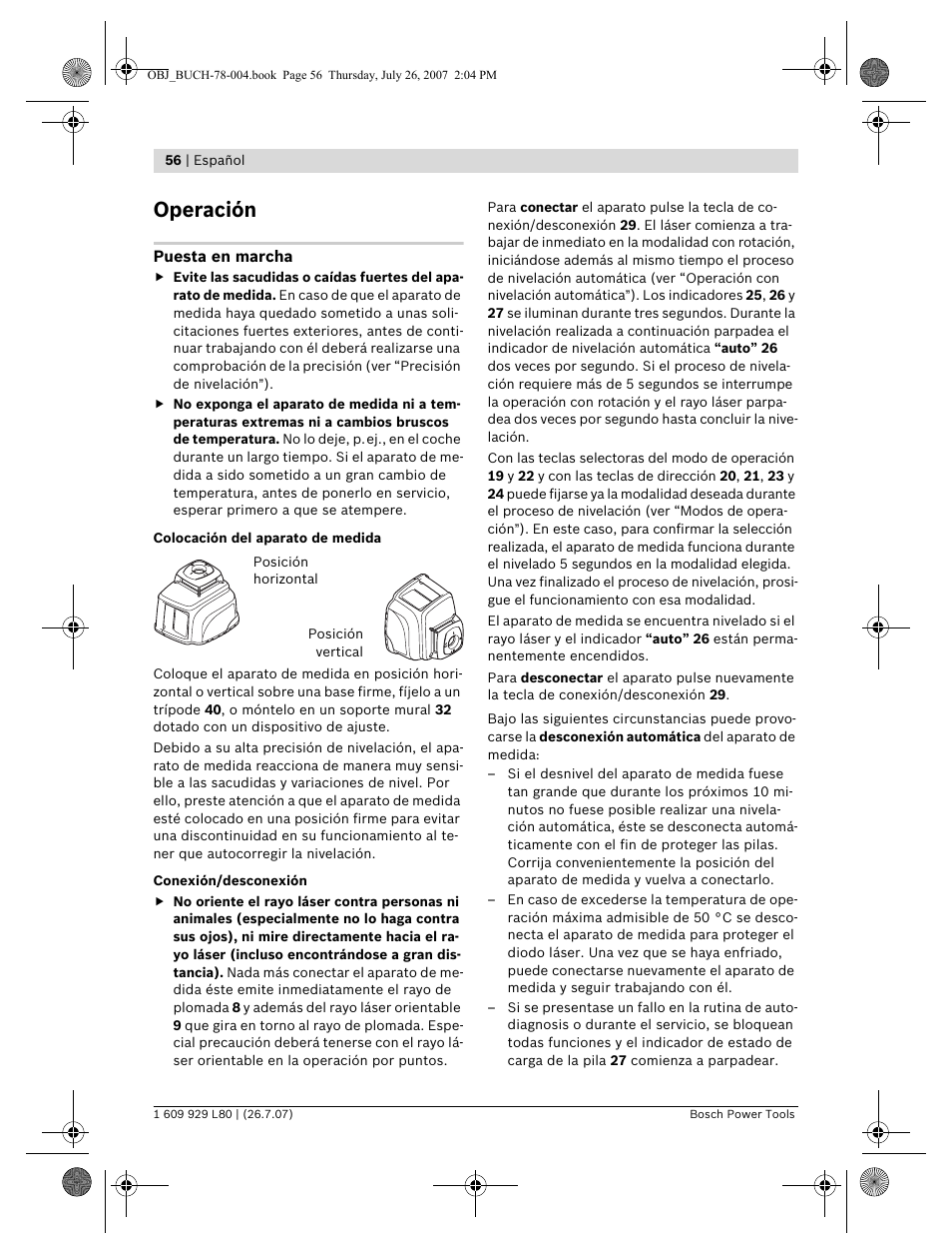 Operación | Bosch BL 200 GC Professional User Manual | Page 56 / 419