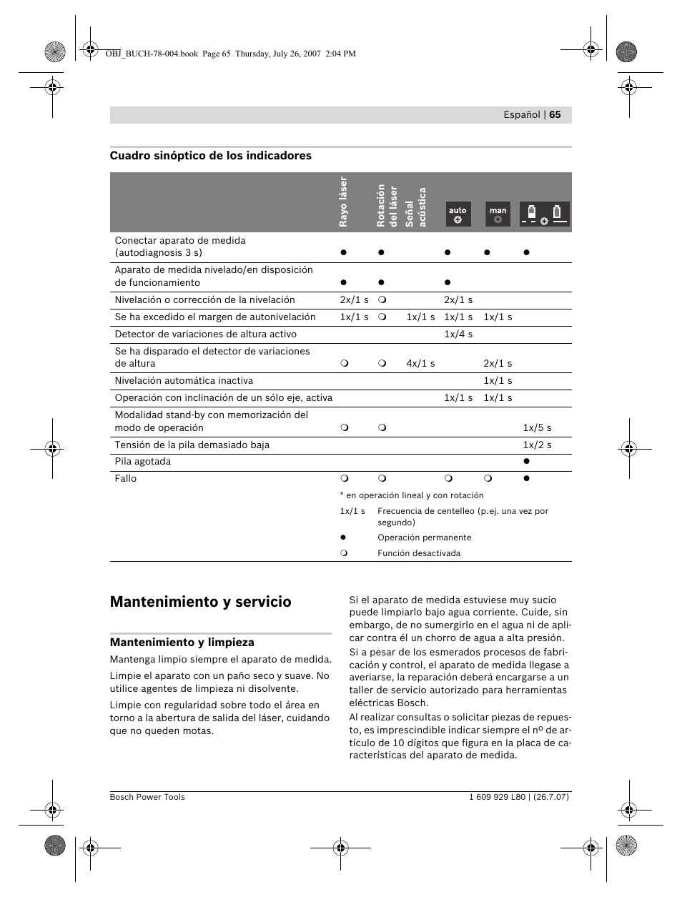 Mantenimiento y servicio | Bosch BL 200 GC Professional User Manual | Page 65 / 419