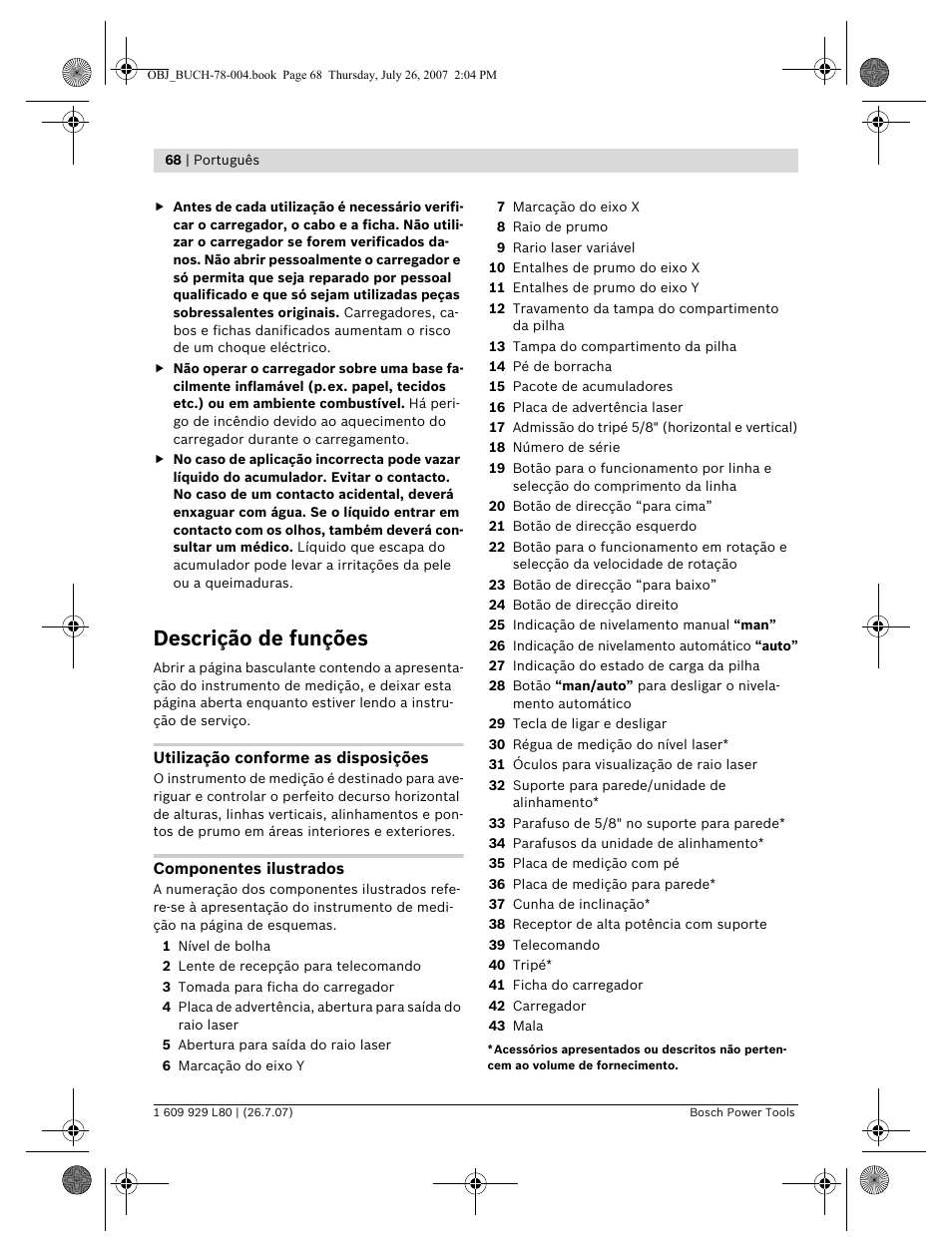 Descrição de funções | Bosch BL 200 GC Professional User Manual | Page 68 / 419
