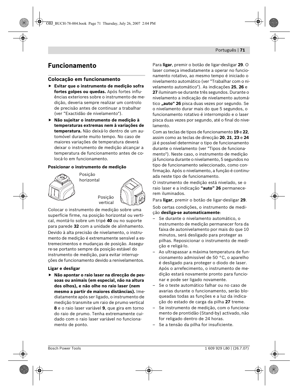 Funcionamento | Bosch BL 200 GC Professional User Manual | Page 71 / 419