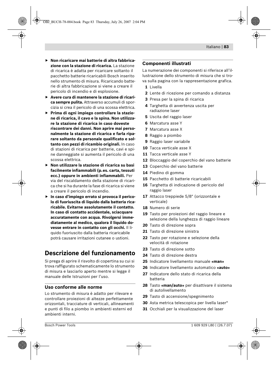 Descrizione del funzionamento | Bosch BL 200 GC Professional User Manual | Page 83 / 419