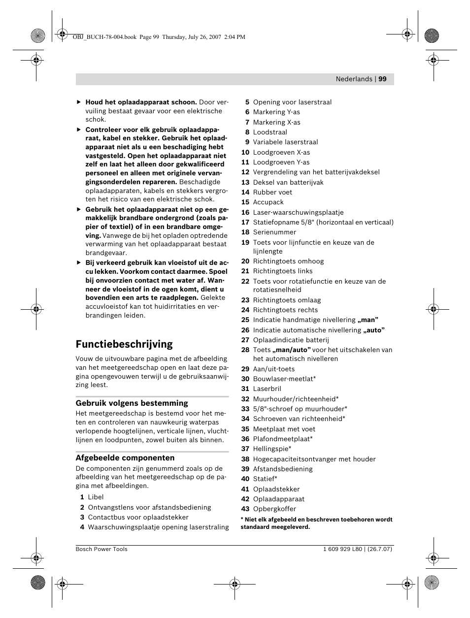 Functiebeschrijving | Bosch BL 200 GC Professional User Manual | Page 99 / 419