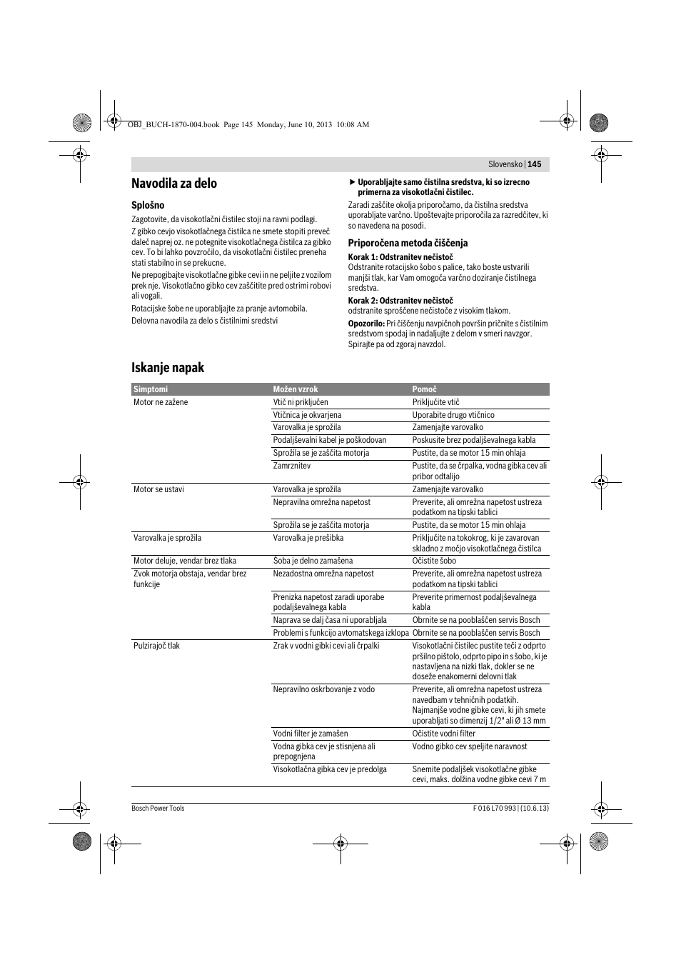 Navodila za delo, Iskanje napak | Bosch AQT 33-10 User Manual | Page 145 / 190