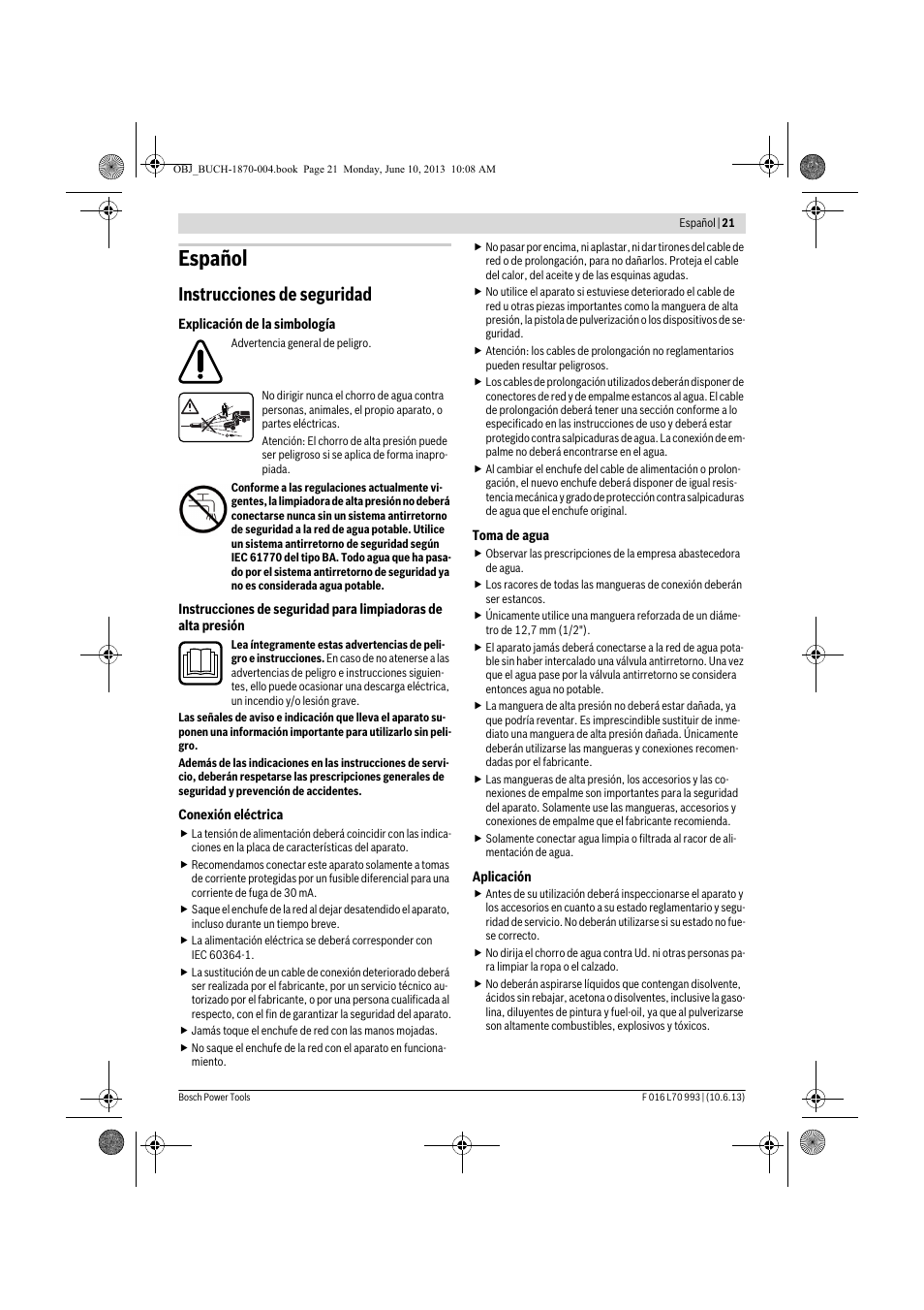 Español, Instrucciones de seguridad | Bosch AQT 33-10 User Manual | Page 21 / 190