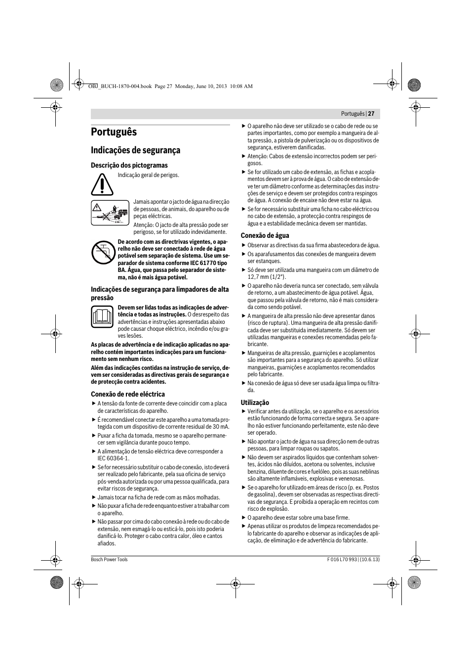 Português, Indicações de segurança | Bosch AQT 33-10 User Manual | Page 27 / 190