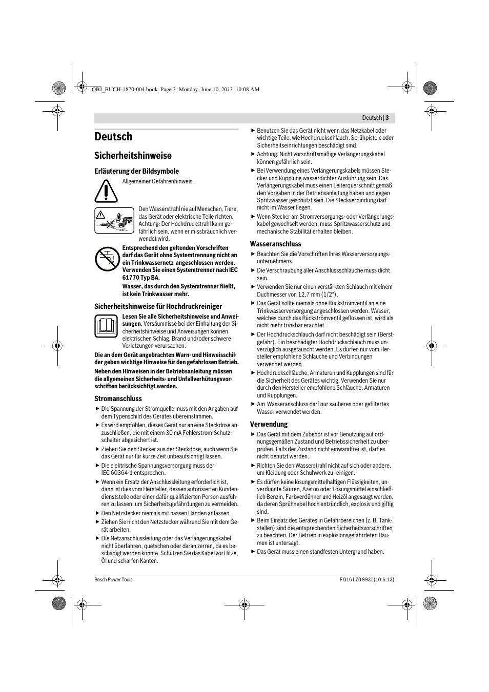 Deutsch, Sicherheitshinweise | Bosch AQT 33-10 User Manual | Page 3 / 190