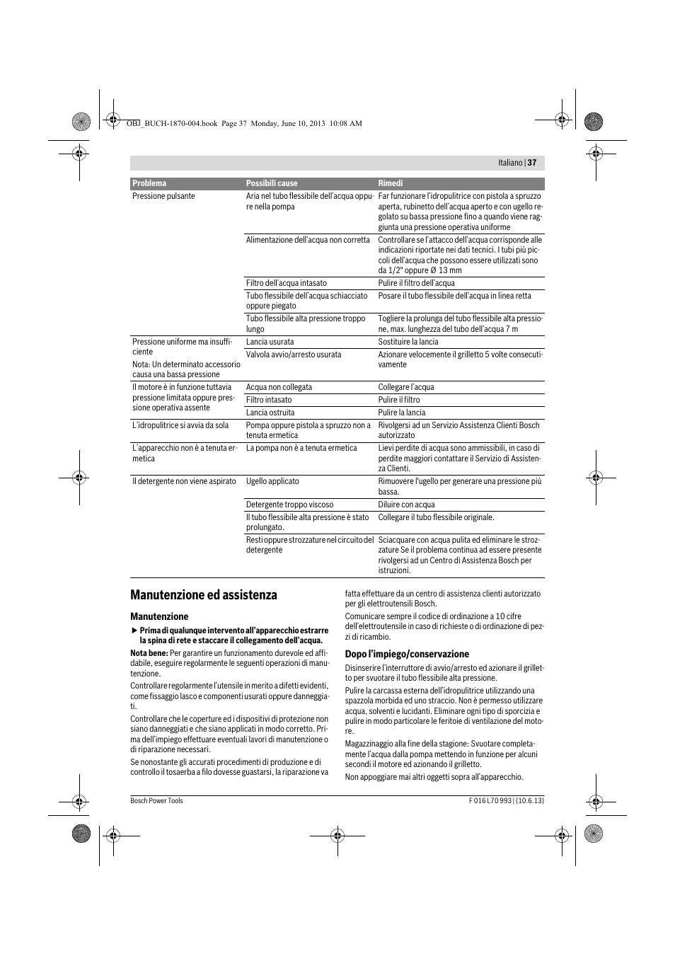Manutenzione ed assistenza | Bosch AQT 33-10 User Manual | Page 37 / 190