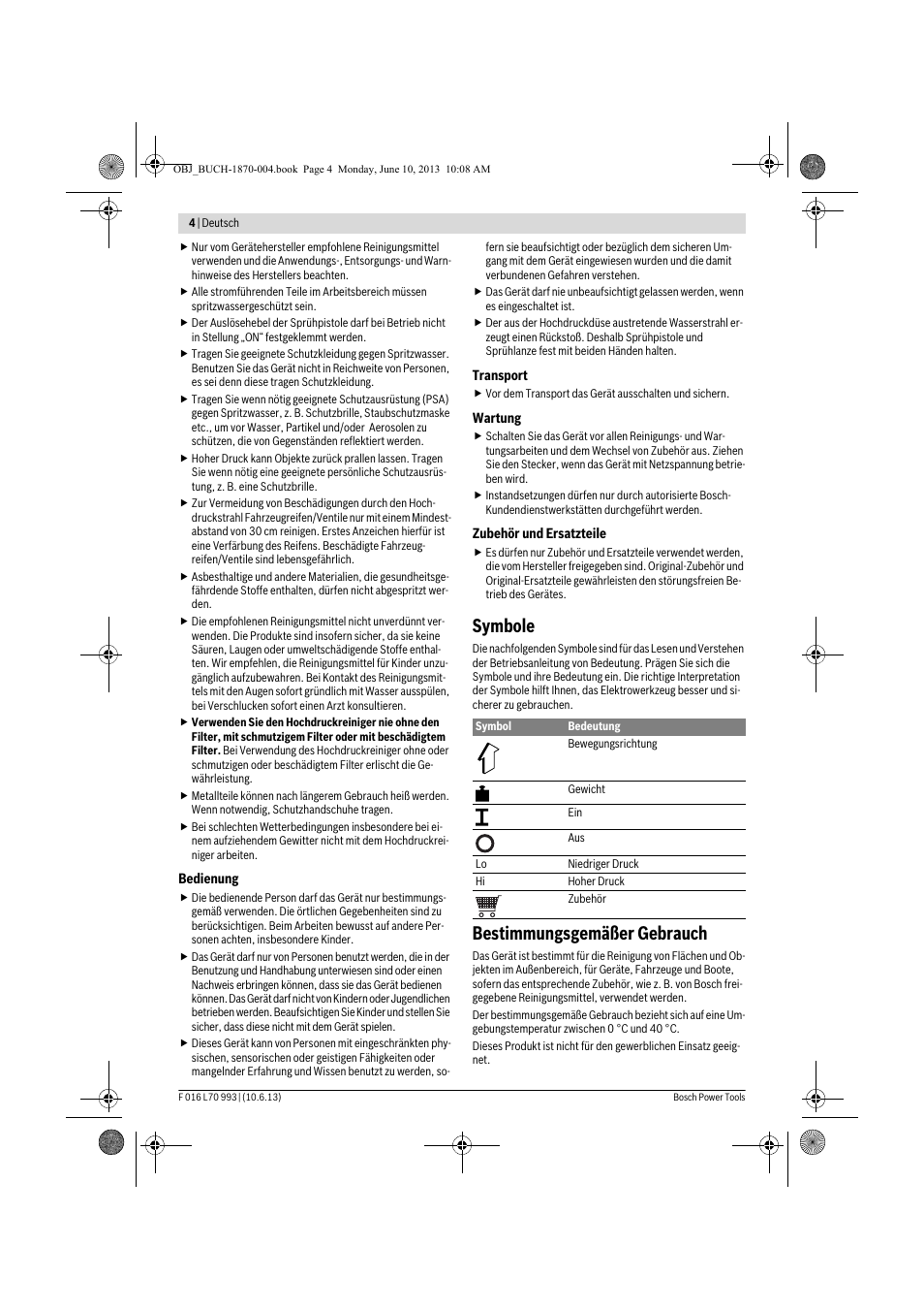 Symbole, Bestimmungsgemäßer gebrauch | Bosch AQT 33-10 User Manual | Page 4 / 190