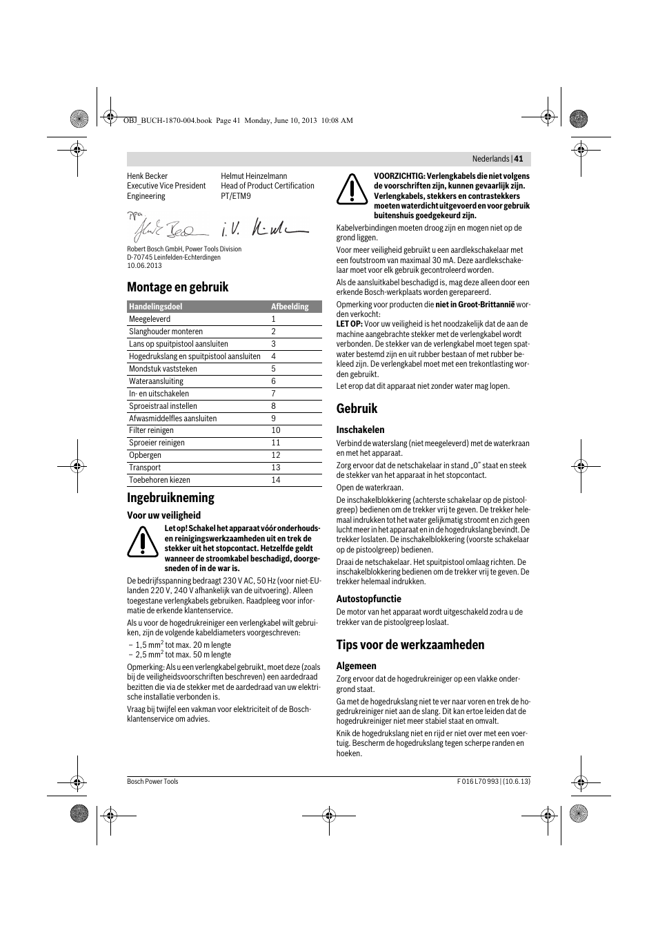 Montage en gebruik ingebruikneming, Gebruik, Tips voor de werkzaamheden | Bosch AQT 33-10 User Manual | Page 41 / 190