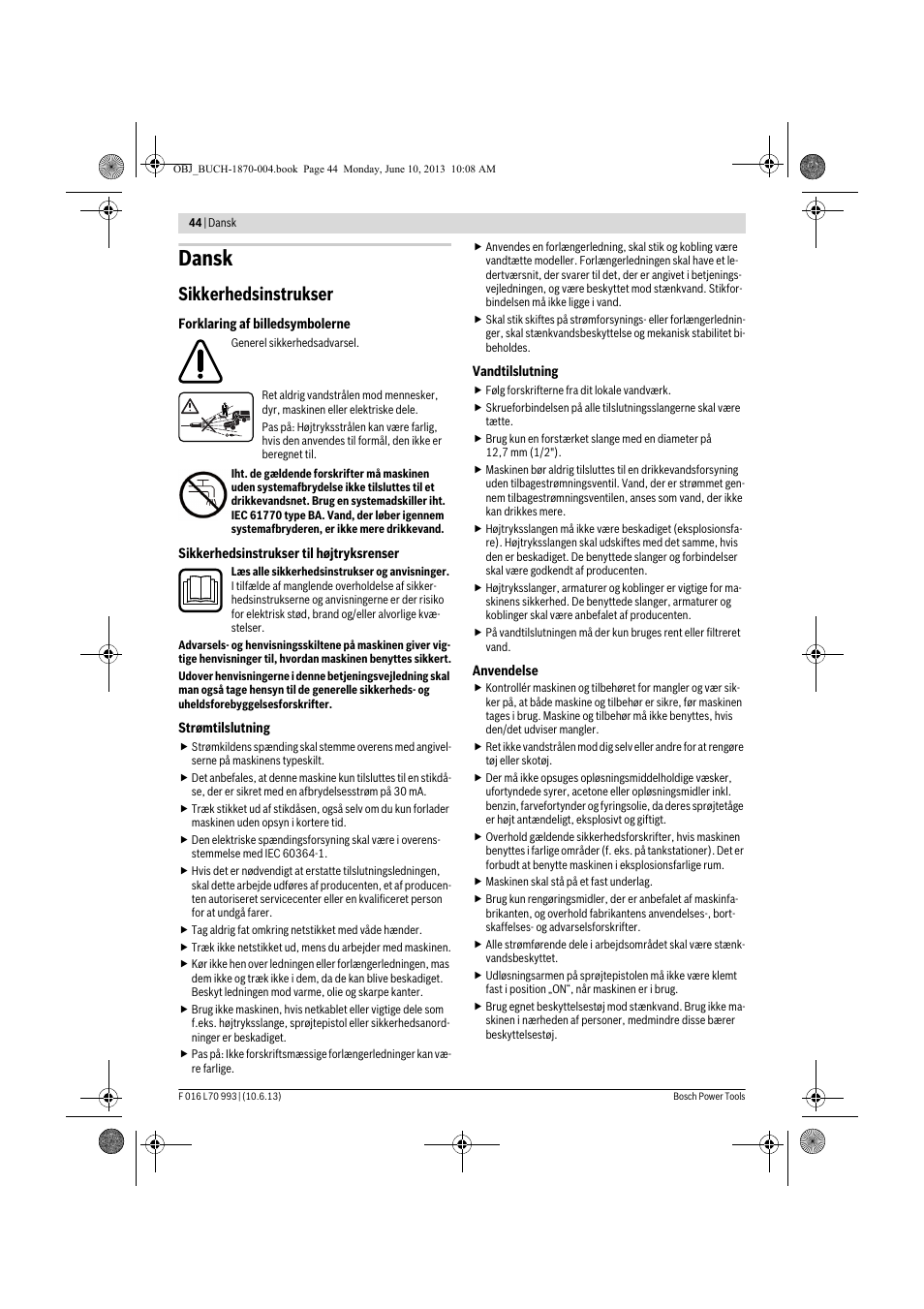 Dansk, Sikkerhedsinstrukser | Bosch AQT 33-10 User Manual | Page 44 / 190