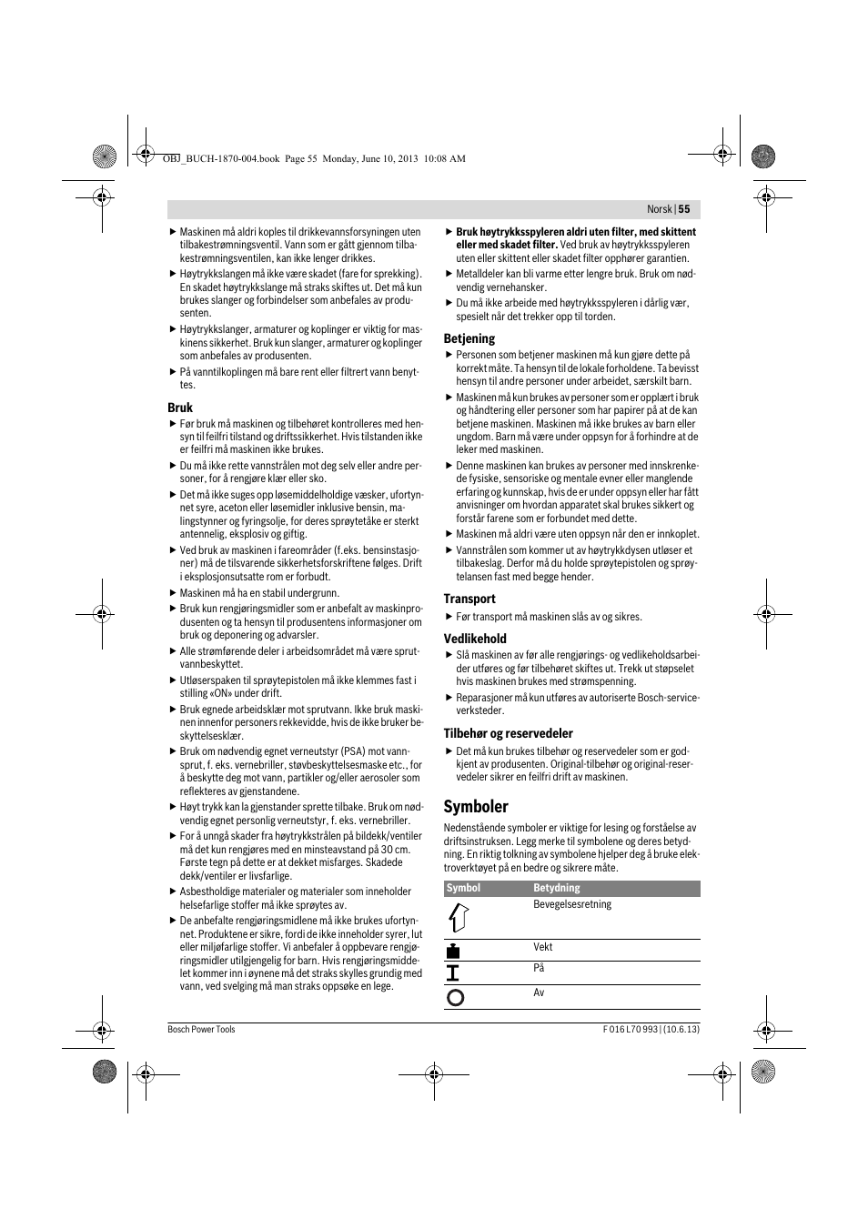 Symboler | Bosch AQT 33-10 User Manual | Page 55 / 190