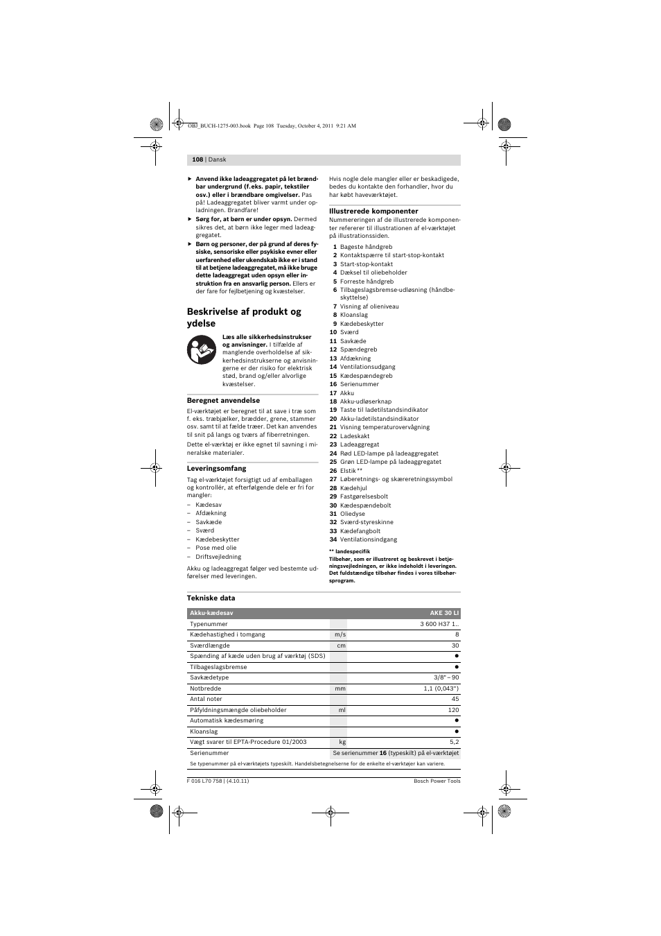 Beskrivelse af produkt og ydelse | Bosch AKE 30 LI User Manual | Page 108 / 375