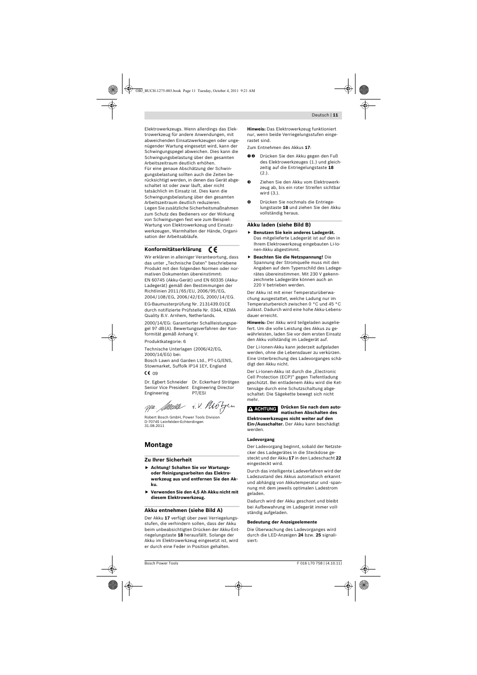 Montage | Bosch AKE 30 LI User Manual | Page 11 / 375