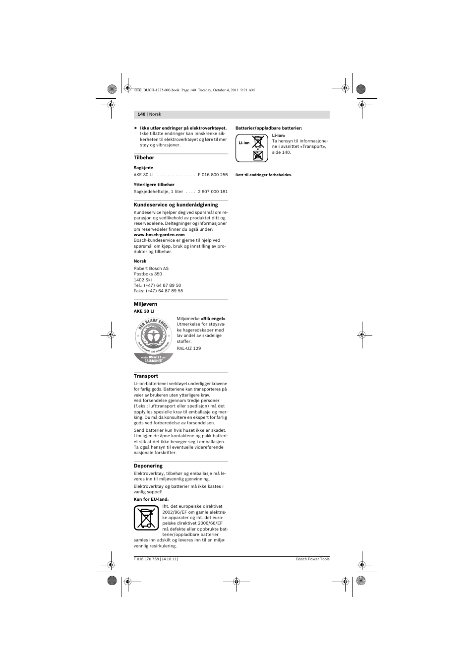 Bosch AKE 30 LI User Manual | Page 140 / 375