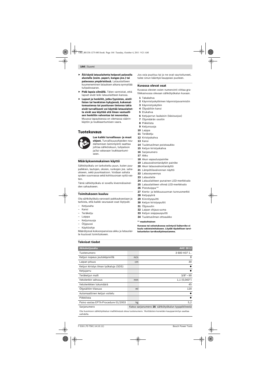 Tuotekuvaus | Bosch AKE 30 LI User Manual | Page 144 / 375