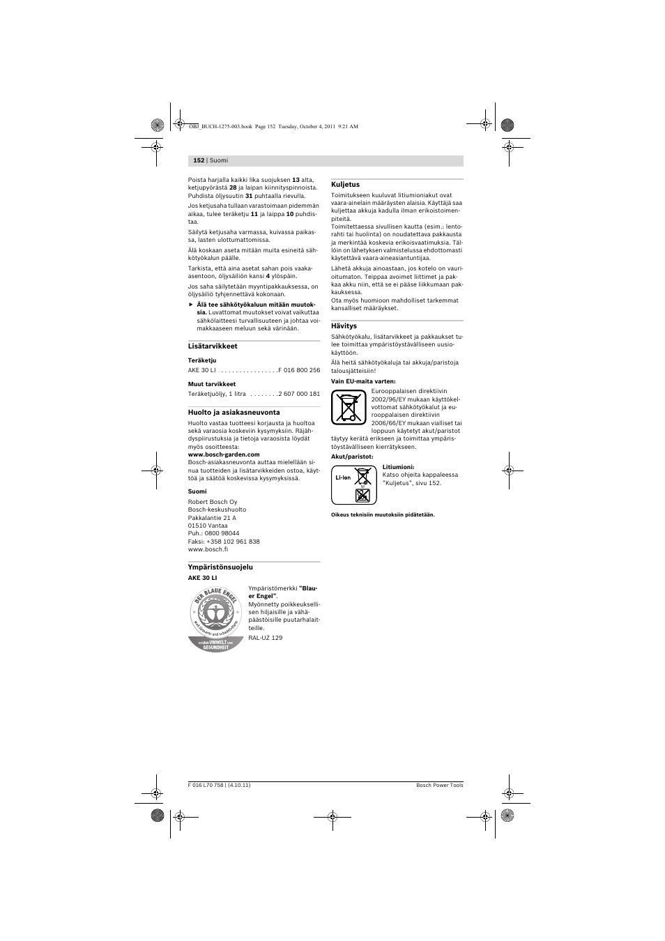 Bosch AKE 30 LI User Manual | Page 152 / 375