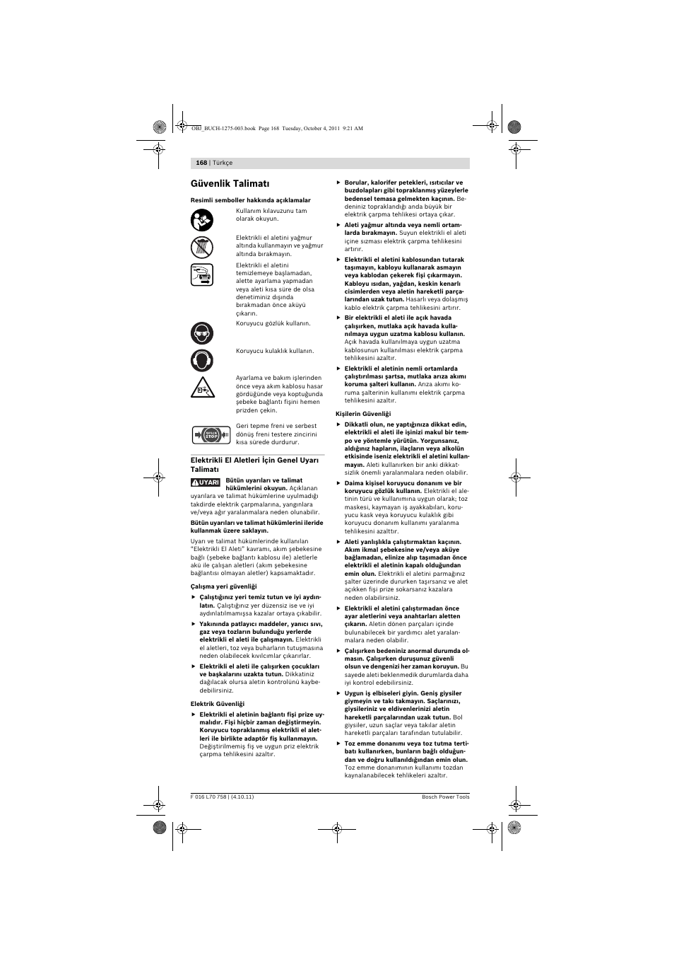 Güvenlik talimat | Bosch AKE 30 LI User Manual | Page 168 / 375