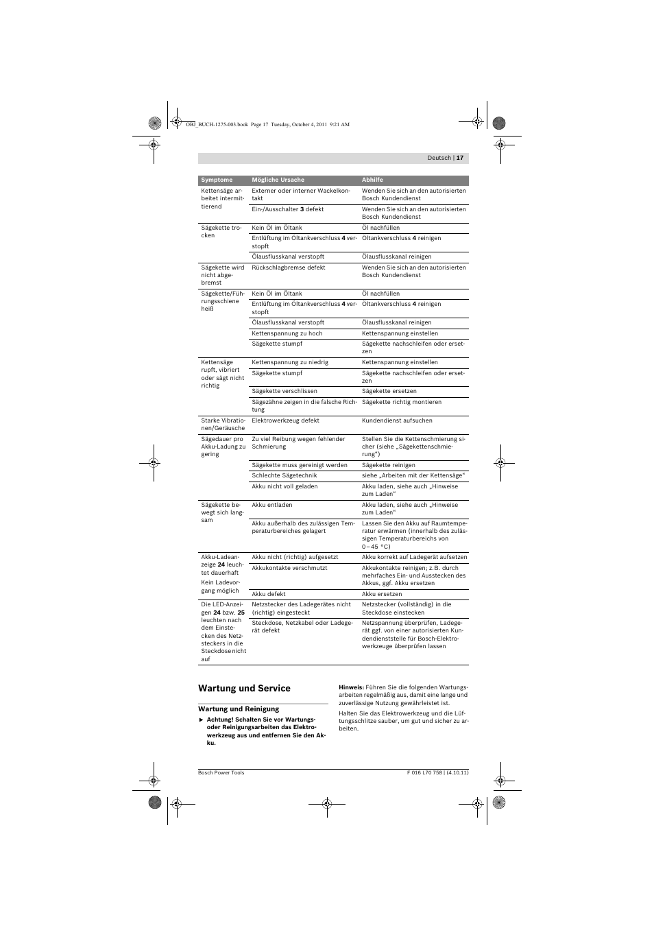 Wartung und service | Bosch AKE 30 LI User Manual | Page 17 / 375