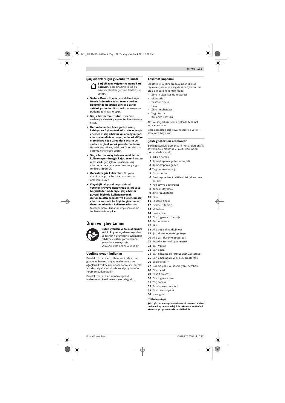 Ürün ve işlev tan m | Bosch AKE 30 LI User Manual | Page 171 / 375