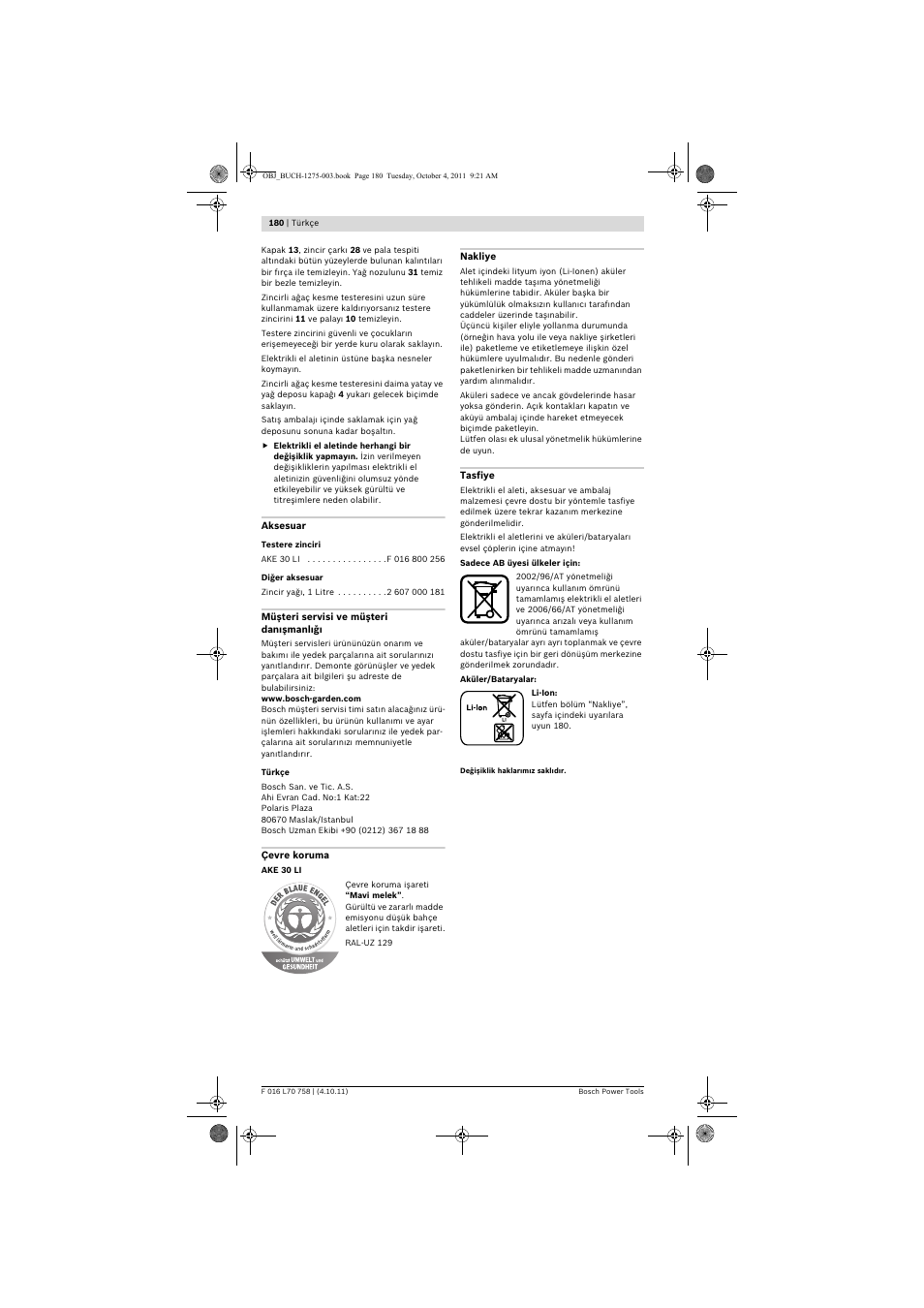 Bosch AKE 30 LI User Manual | Page 180 / 375