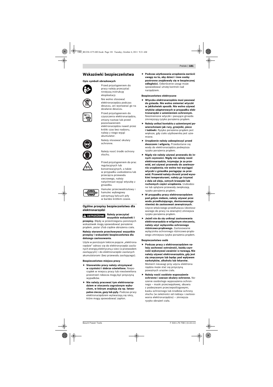 Wskazówki bezpieczeństwa | Bosch AKE 30 LI User Manual | Page 181 / 375