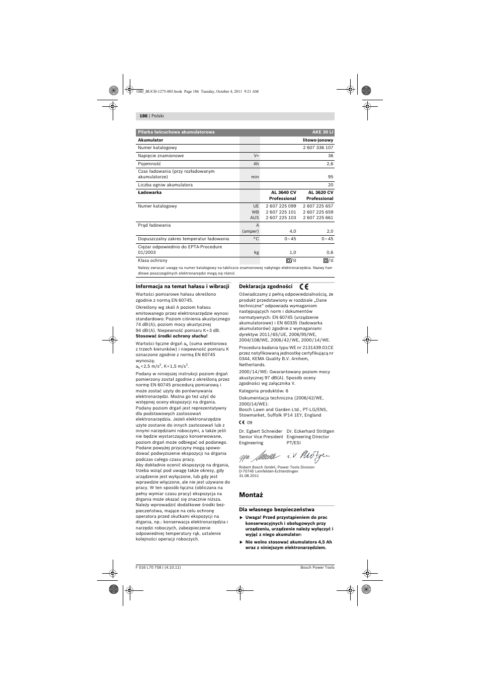 Montaż | Bosch AKE 30 LI User Manual | Page 186 / 375