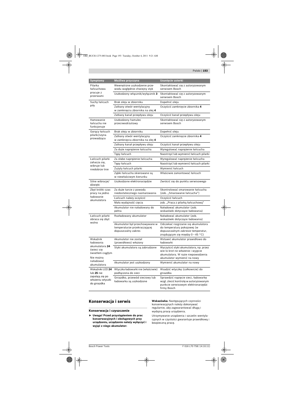 Konserwacja i serwis | Bosch AKE 30 LI User Manual | Page 193 / 375