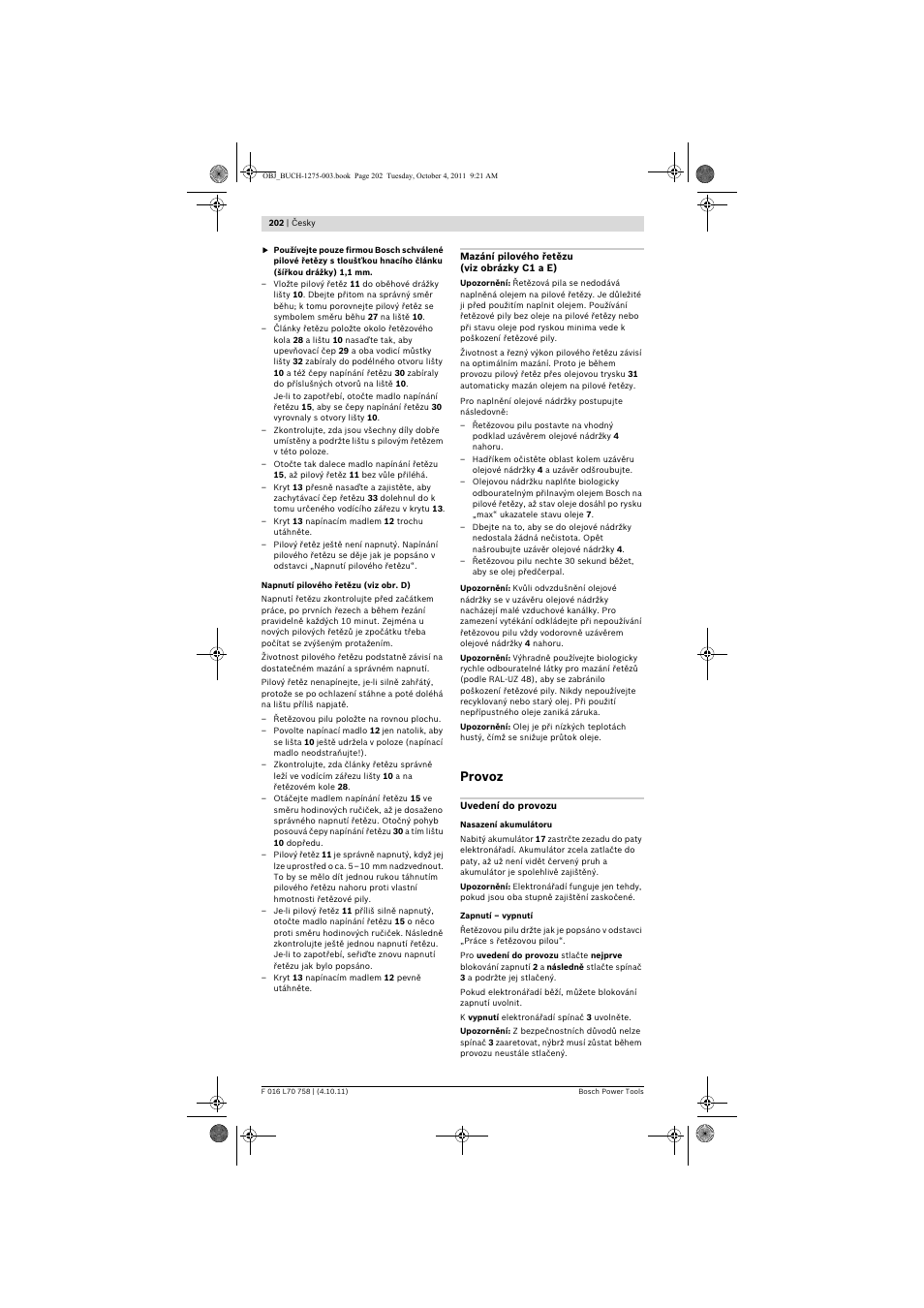 Provoz | Bosch AKE 30 LI User Manual | Page 202 / 375