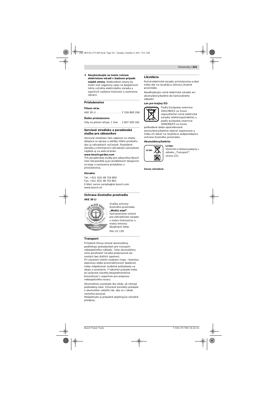 Bosch AKE 30 LI User Manual | Page 221 / 375