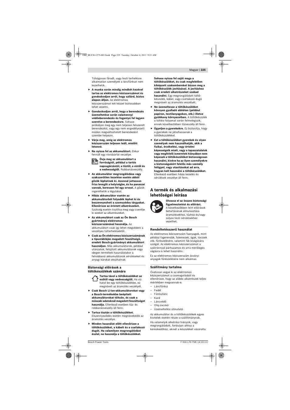 A termék és alkalmazási lehetőségei leírása | Bosch AKE 30 LI User Manual | Page 225 / 375