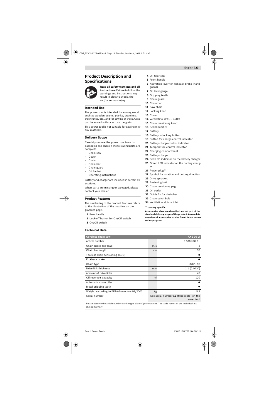 Product description and specifications | Bosch AKE 30 LI User Manual | Page 23 / 375