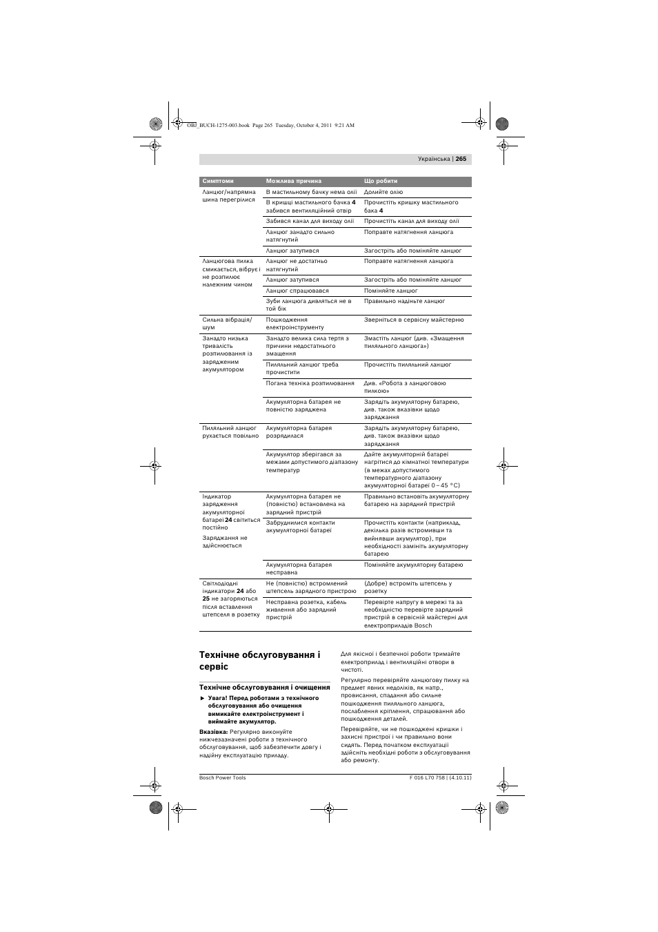 Технічне обслуговування і сервіс | Bosch AKE 30 LI User Manual | Page 265 / 375