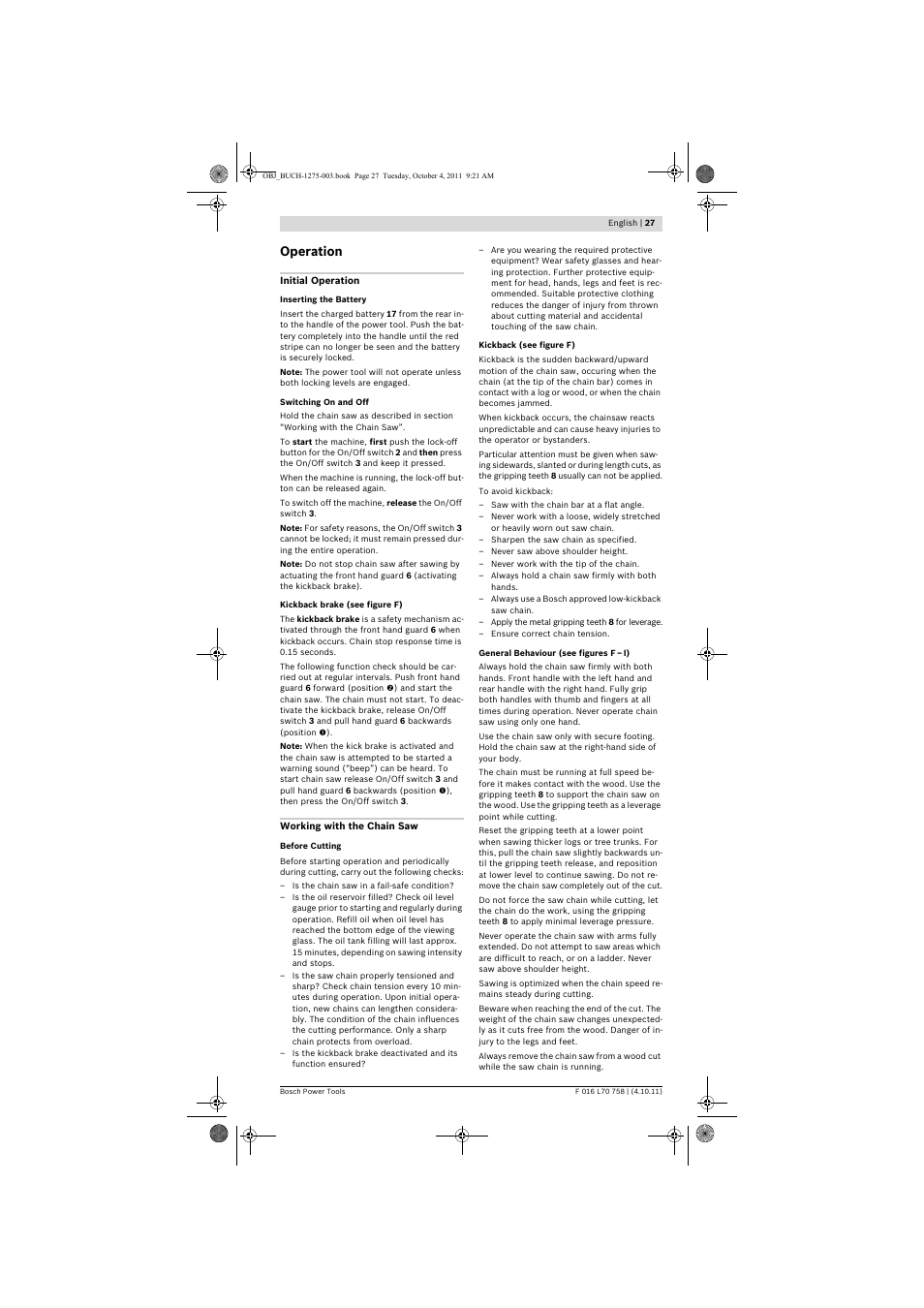 Operation | Bosch AKE 30 LI User Manual | Page 27 / 375