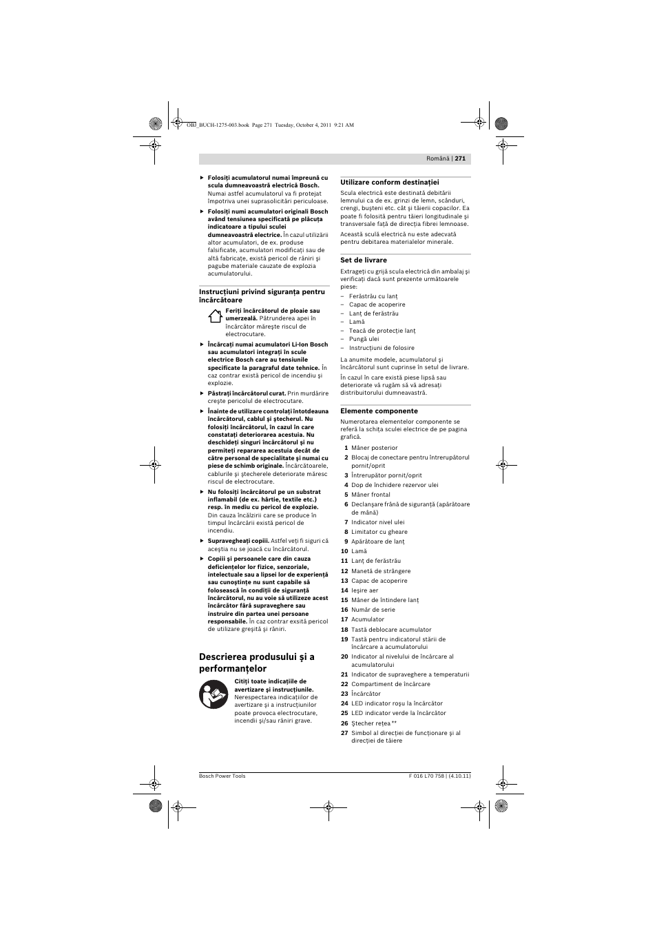 Descrierea produsului şi a performanţelor | Bosch AKE 30 LI User Manual | Page 271 / 375