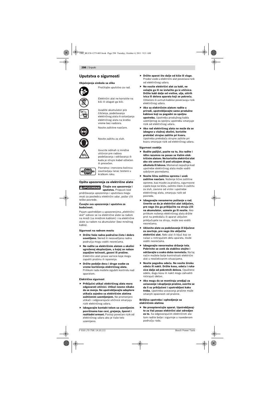 Uputstva o sigurnosti | Bosch AKE 30 LI User Manual | Page 298 / 375