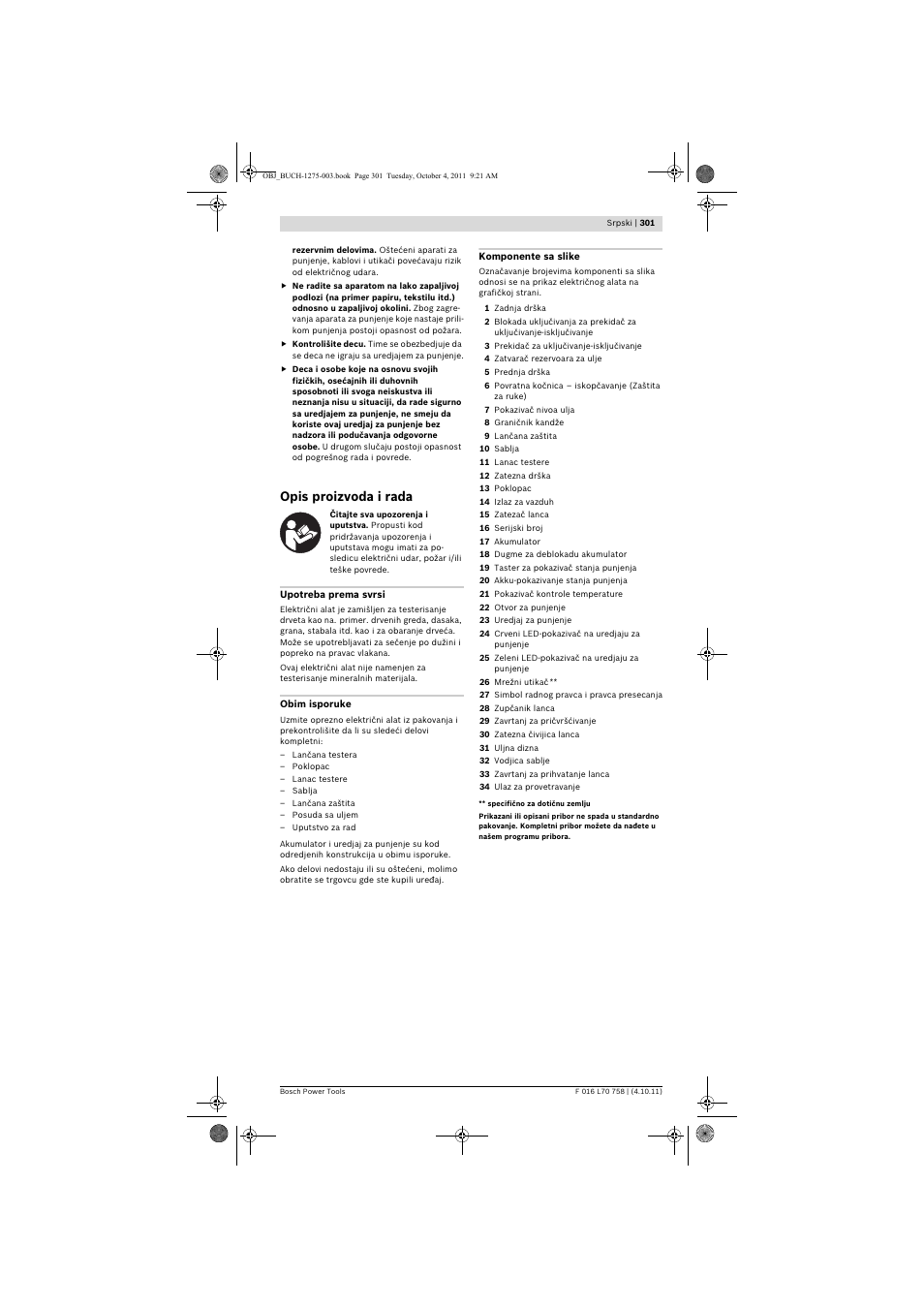 Opis proizvoda i rada | Bosch AKE 30 LI User Manual | Page 301 / 375