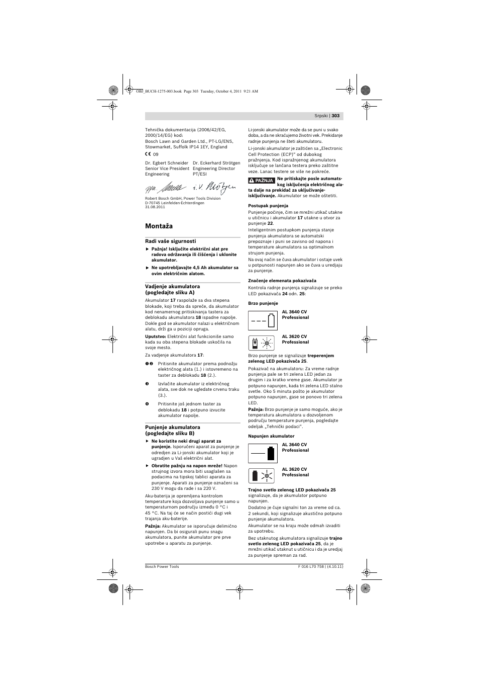 Montaža | Bosch AKE 30 LI User Manual | Page 303 / 375