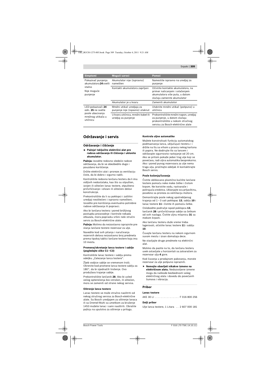 Održavanje i servis | Bosch AKE 30 LI User Manual | Page 309 / 375