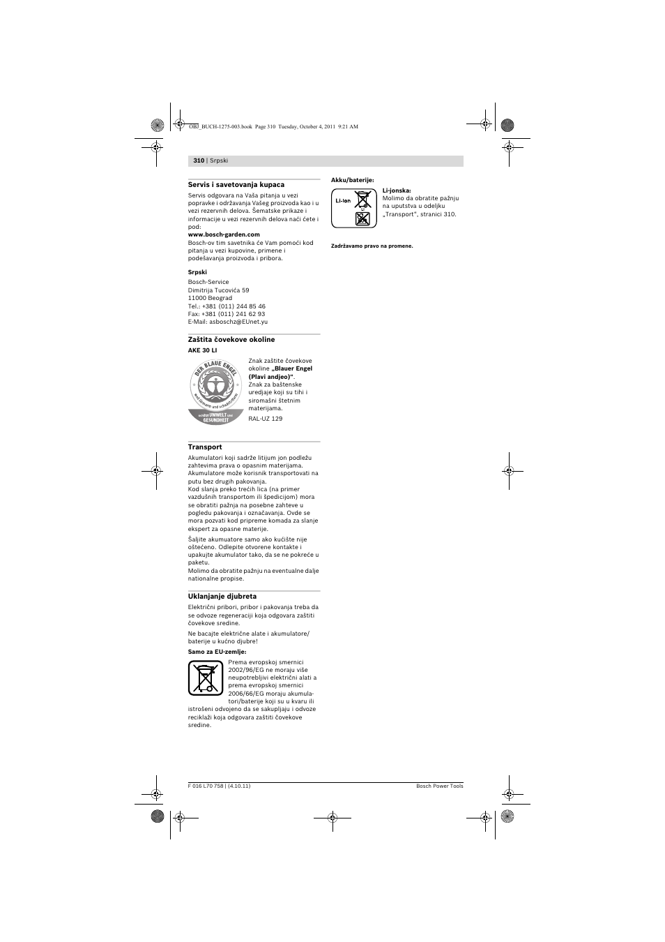 Bosch AKE 30 LI User Manual | Page 310 / 375