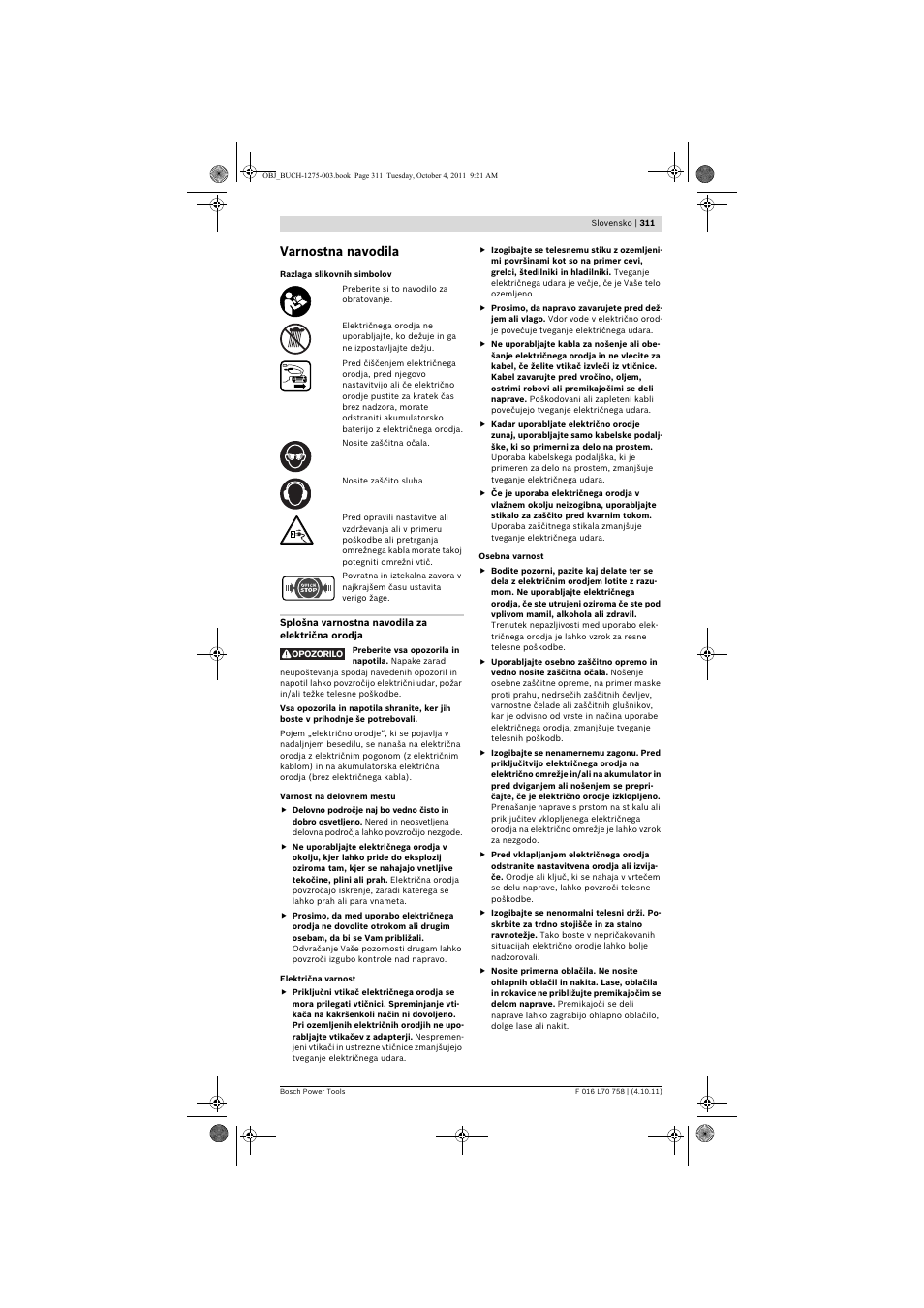 Varnostna navodila | Bosch AKE 30 LI User Manual | Page 311 / 375