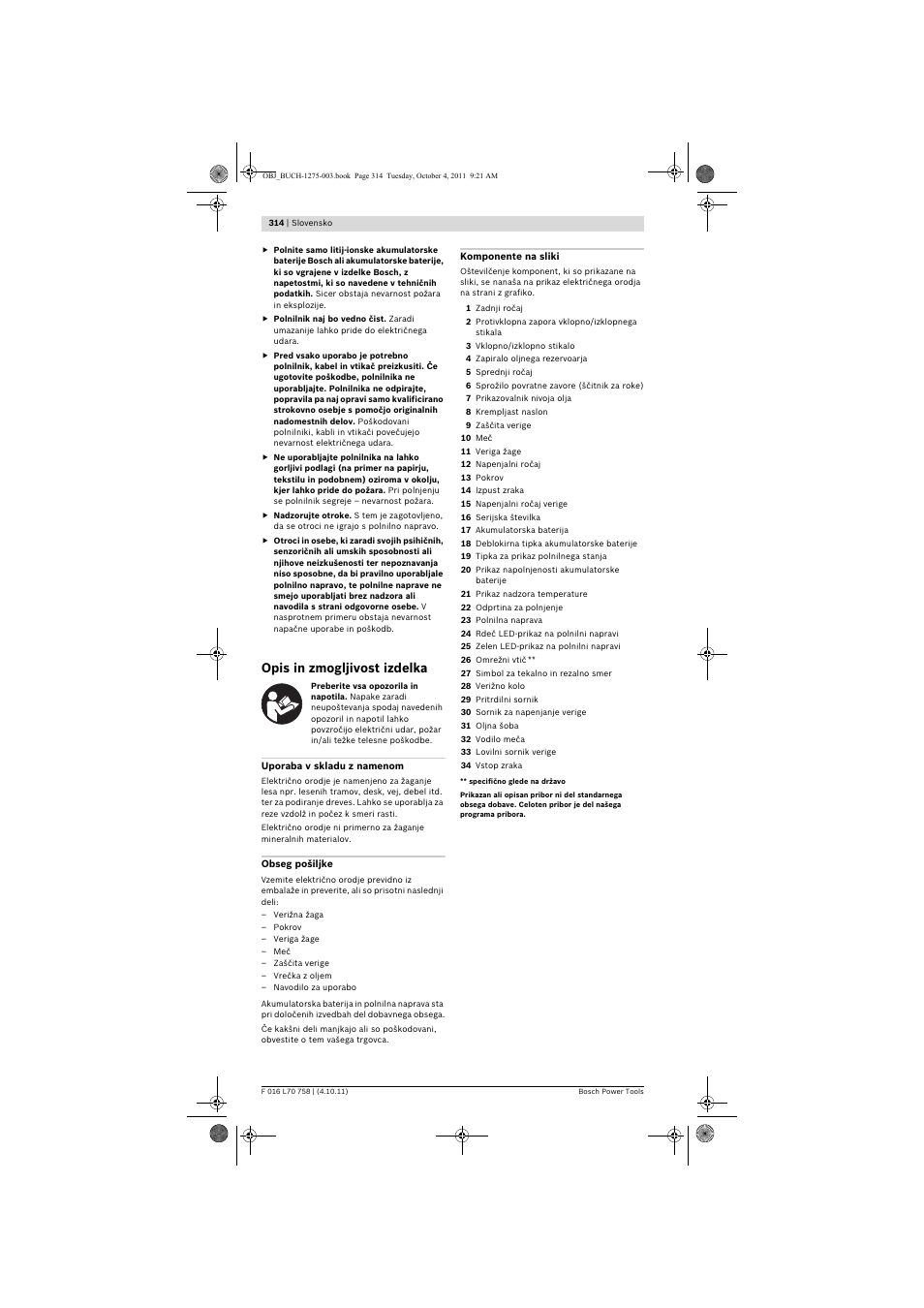 Opis in zmogljivost izdelka | Bosch AKE 30 LI User Manual | Page 314 / 375