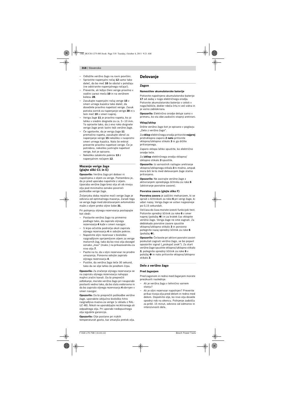 Delovanje | Bosch AKE 30 LI User Manual | Page 318 / 375