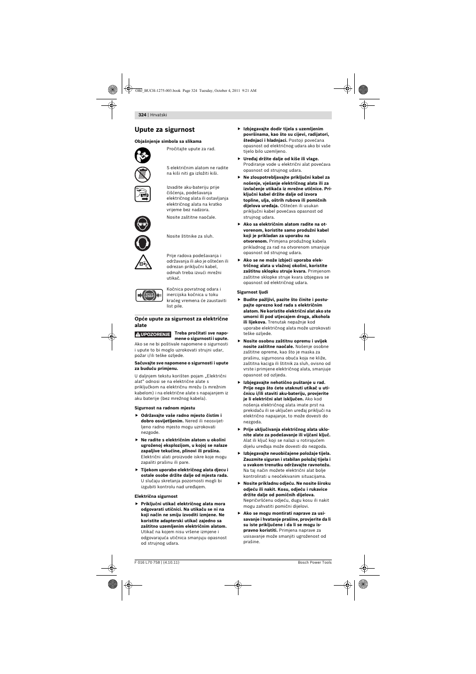 Upute za sigurnost | Bosch AKE 30 LI User Manual | Page 324 / 375