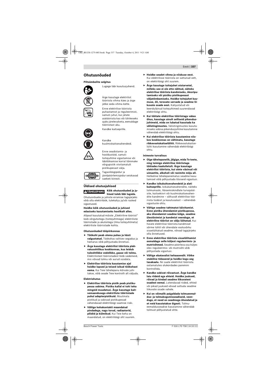 Ohutusnõuded | Bosch AKE 30 LI User Manual | Page 337 / 375