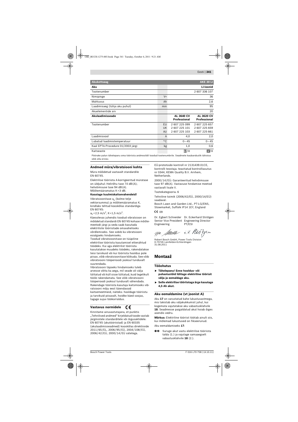 Montaaž | Bosch AKE 30 LI User Manual | Page 341 / 375