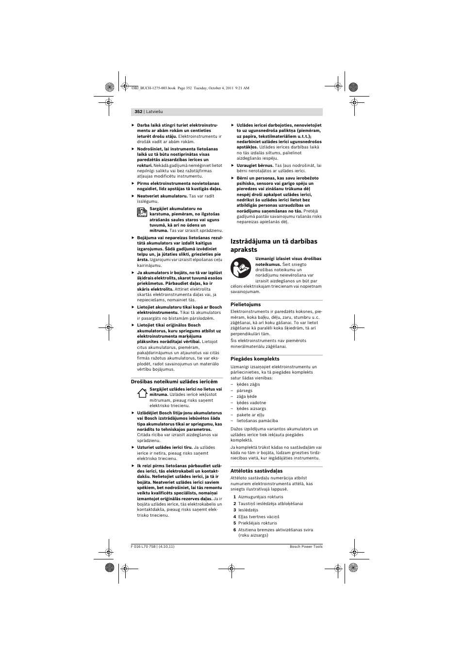 Izstrādājuma un tā darbības apraksts | Bosch AKE 30 LI User Manual | Page 352 / 375